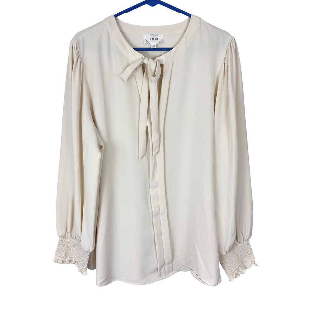 Romantic Tie Neck Blouse Long Sleeve Dark Academia Office Siren Plus 2X NWOT